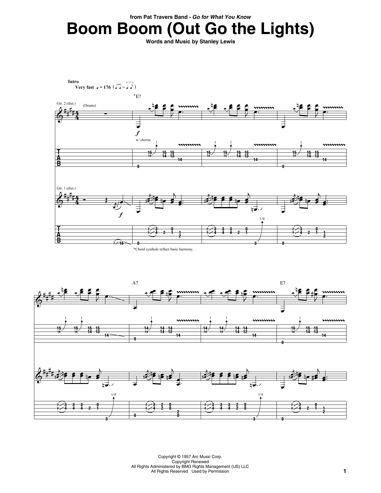 Learn to play Pat Travers Boom Boom (Out Go The Lights) sheet music for Guitar Tab in minutes. Price: 7.8900$ Pat Travers Boom Boom (Out Go The Lights) sheet music notes and chords arranged for Guitar Tab