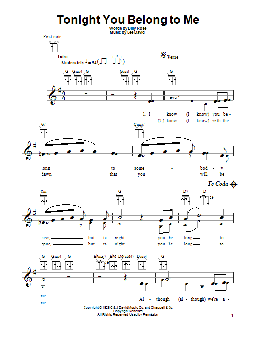 Patience & Prudence Tonight You Belong To Me sheet music notes and chords. Download Printable PDF.