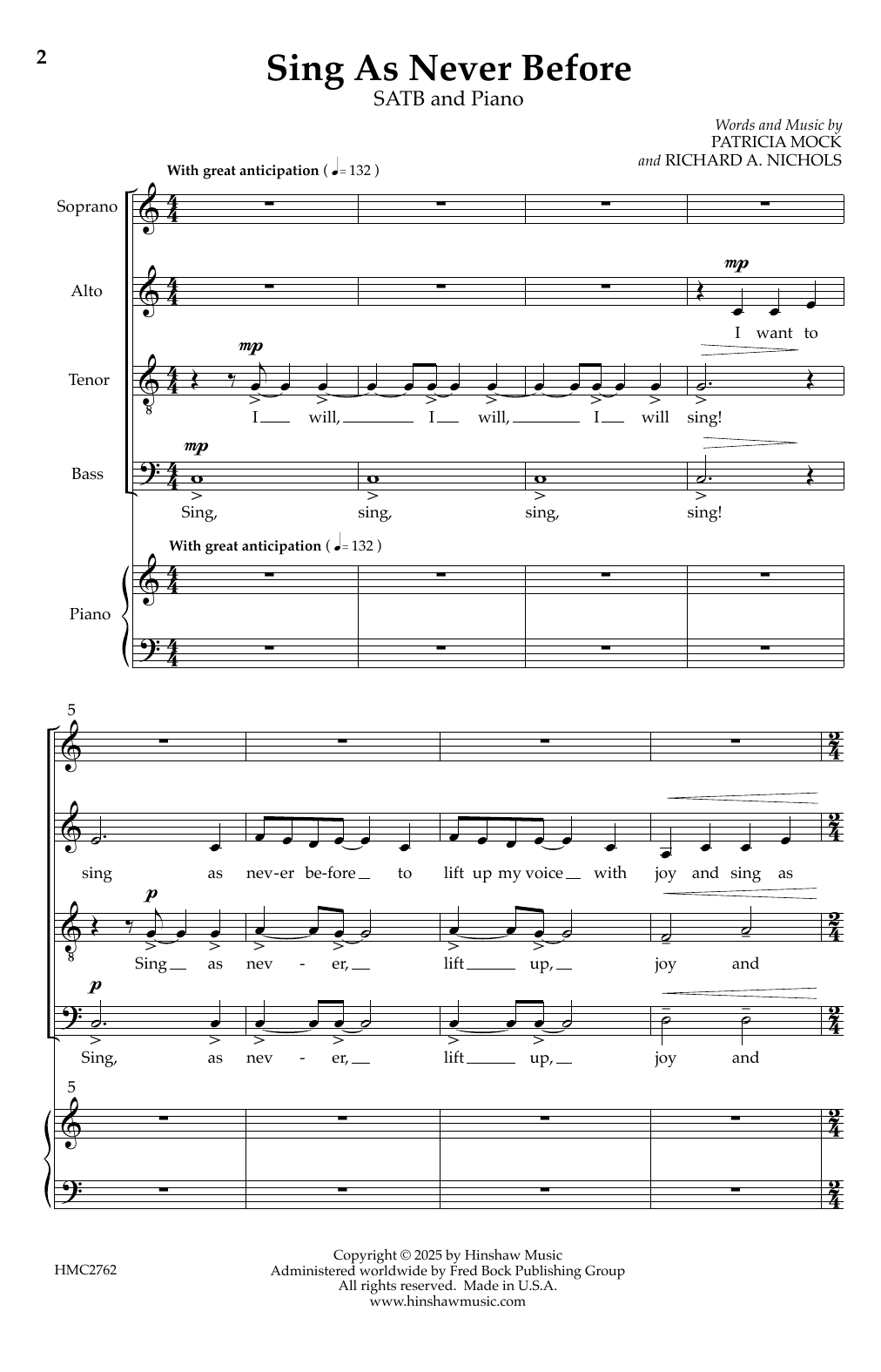 Patricia Mock & Richard A. Nichols Sing As Never Before sheet music notes and chords arranged for SATB Choir