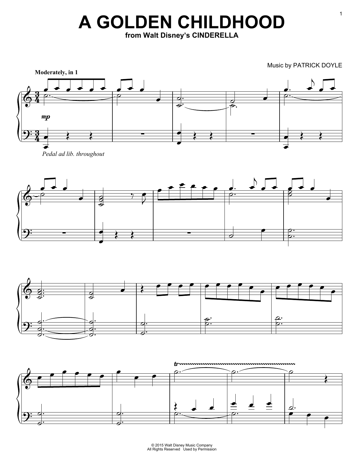 Learn to play Patrick Doyle A Golden Childhood sheet music for Piano Solo in minutes. Price: 7.8900$ Patrick Doyle A Golden Childhood sheet music notes and chords arranged for Piano Solo