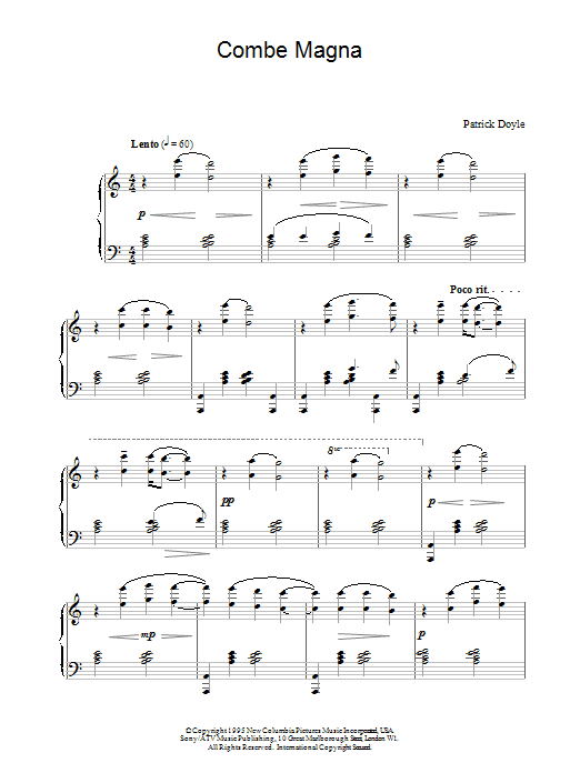 Patrick Doyle Combe Magna (from Sense And Sensibility) sheet music notes and chords arranged for Piano Solo