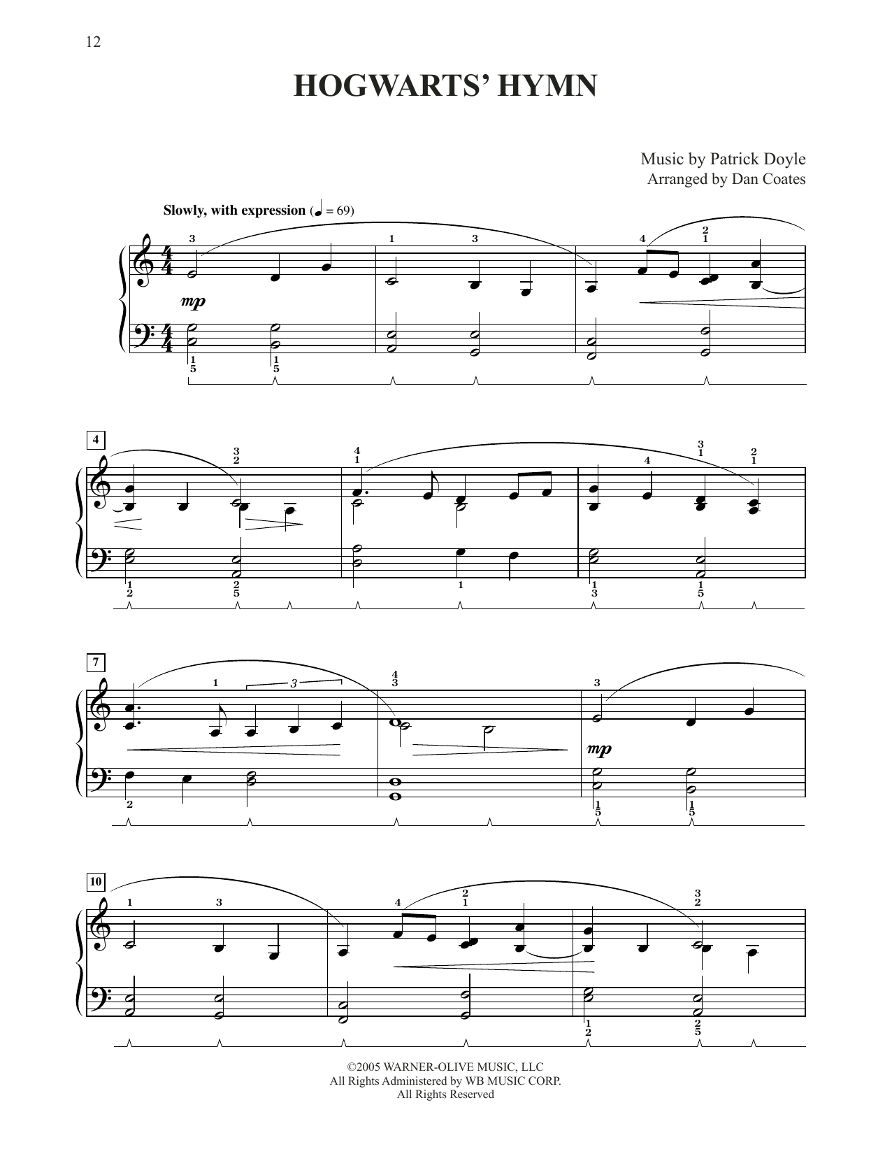 Patrick Doyle Hogwarts' Hymn (from Harry Potter) (arr. Dan Coates) sheet music notes and chords. Download Printable PDF.