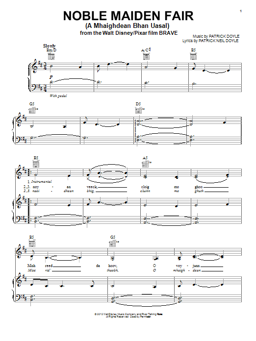 Learn to play Patrick Doyle Noble Maiden Fair (A Mhaighdean Bhan Uasal) sheet music for Piano, Vocal & Guitar Chords (Right-Hand Melody) in minutes. Price: 7.8900$ Patrick Doyle Noble Maiden Fair (A Mhaighdean Bhan Uasal) sheet music notes and chords arranged for Piano, Vocal & Guitar Chords (Right-Hand Melody)
