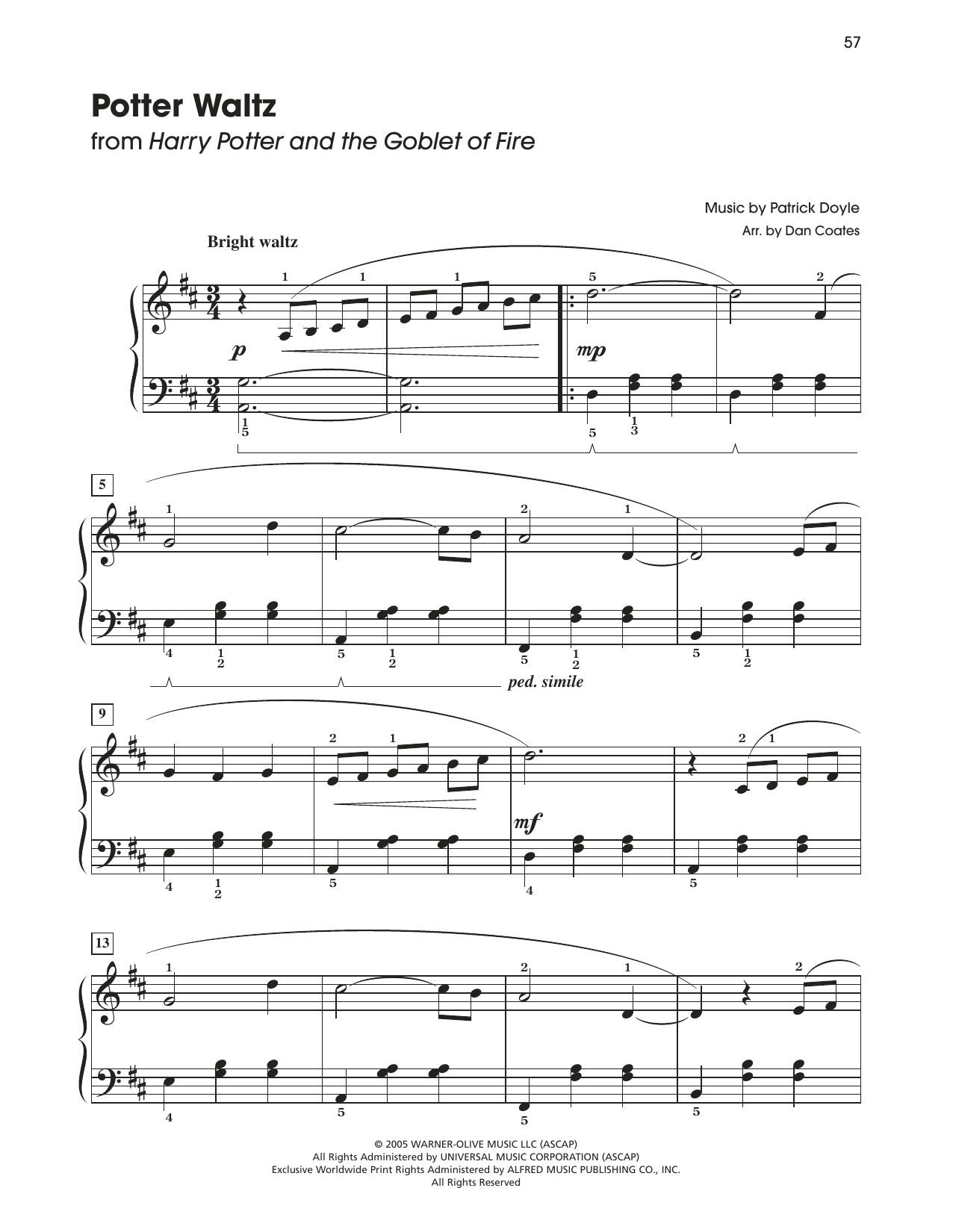 Patrick Doyle Potter Waltz (from Harry Potter) (arr. Dan Coates) sheet music notes and chords. Download Printable PDF.