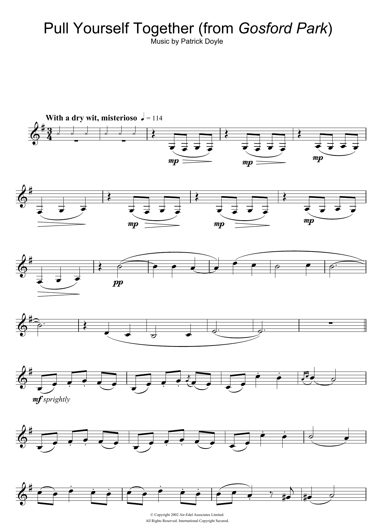 Patrick Doyle Pull Yourself Together (from Gosford Park) sheet music notes and chords. Download Printable PDF.