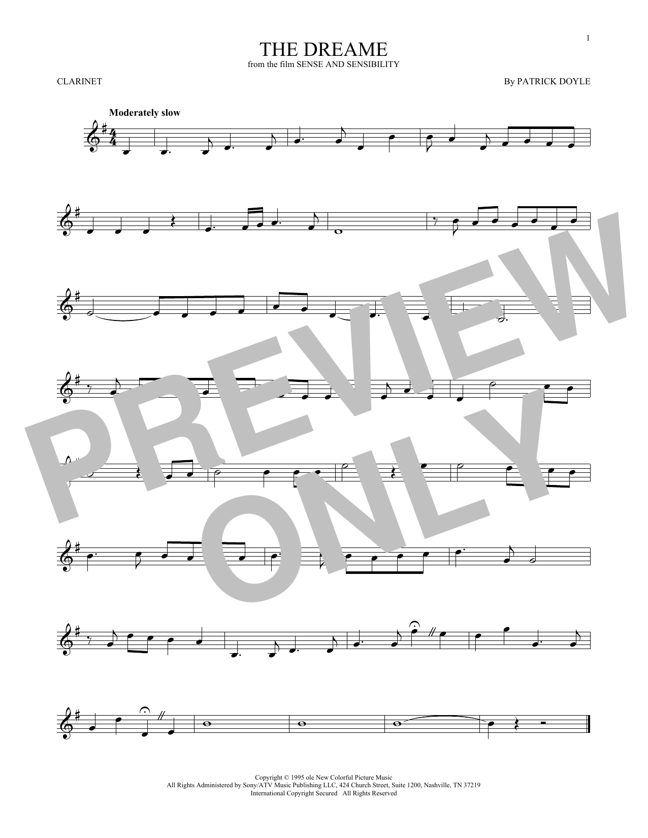 Patrick Doyle The Dreame sheet music notes and chords. Download Printable PDF.