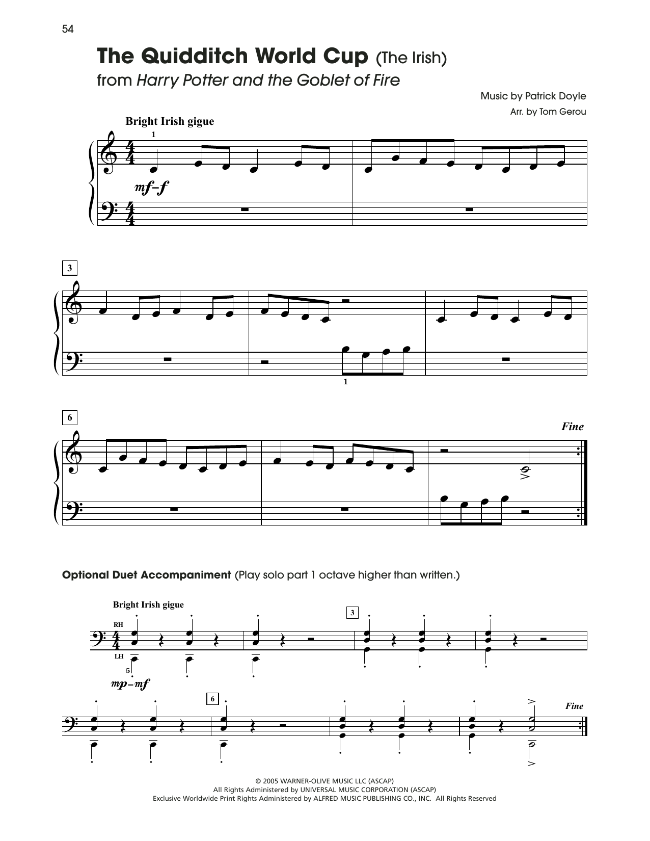 Patrick Doyle The Quidditch World Cup (from Harry Potter) (arr. Tom Gerou) sheet music notes and chords. Download Printable PDF.