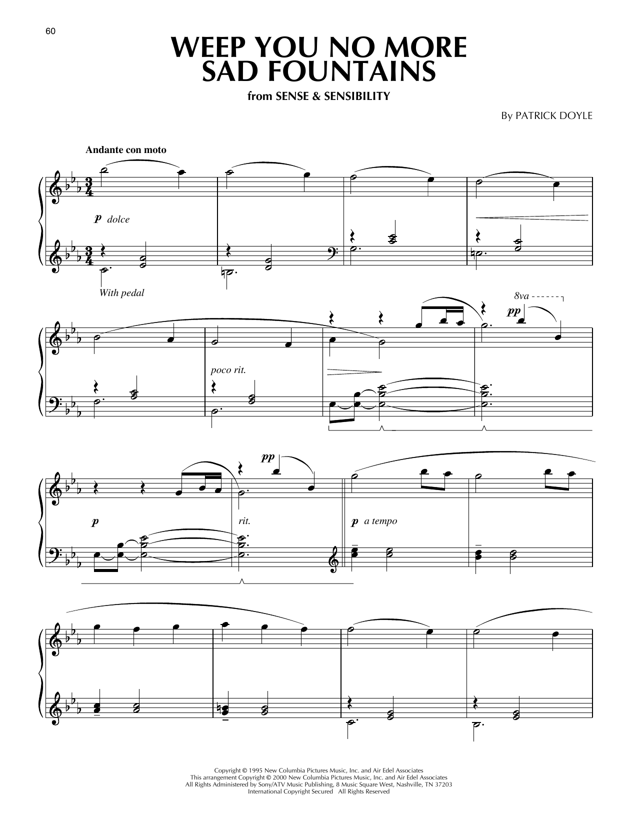 Patrick Doyle Weep You No More Sad Fountains (from Sense And Sensibility) (arr. Phillip Keveren) sheet music notes and chords. Download Printable PDF.