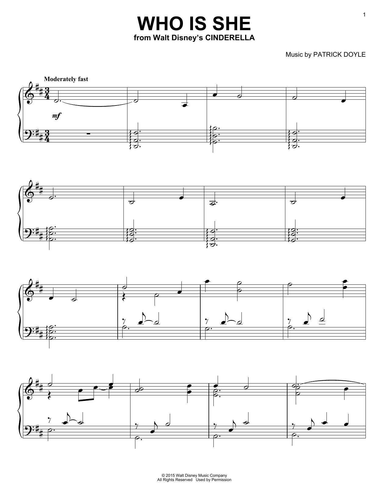 Patrick Doyle Who Is She sheet music notes and chords. Download Printable PDF.