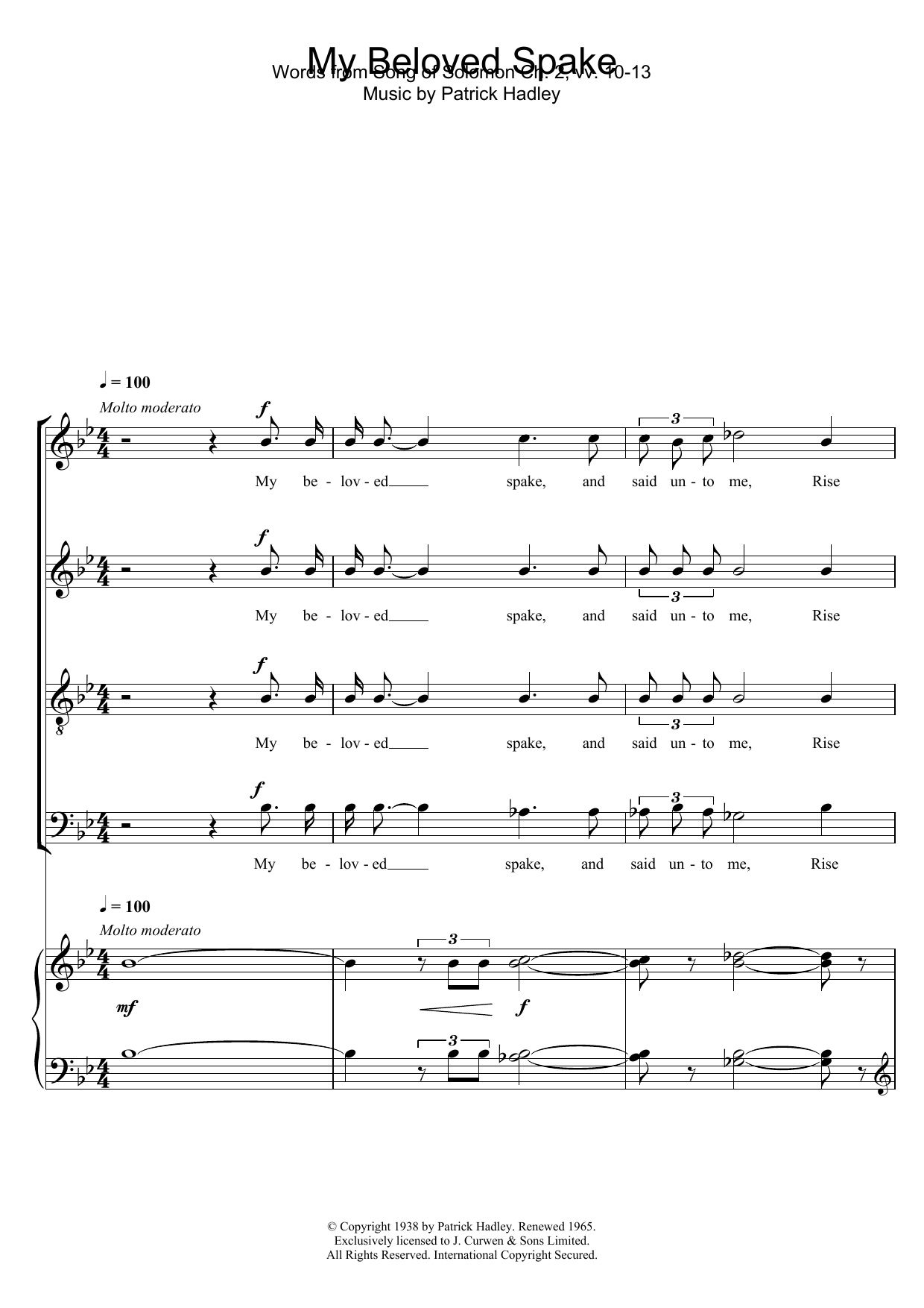 Patrick Hadley My Beloved Spake sheet music notes and chords. Download Printable PDF.