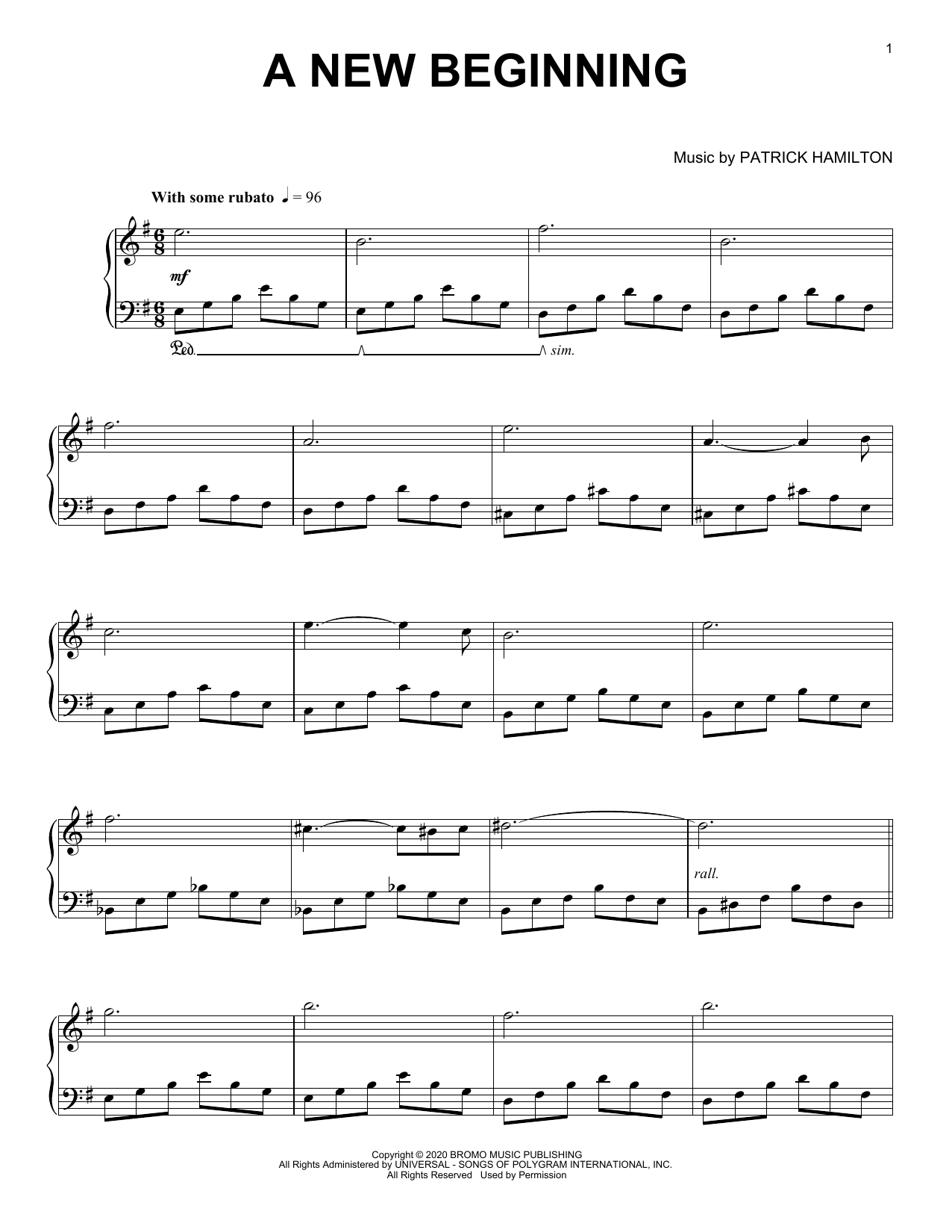 Learn to play Patrick Hamilton A New Beginning sheet music for Piano Solo in minutes. Price: 7.8900$ Patrick Hamilton A New Beginning sheet music notes and chords arranged for Piano Solo