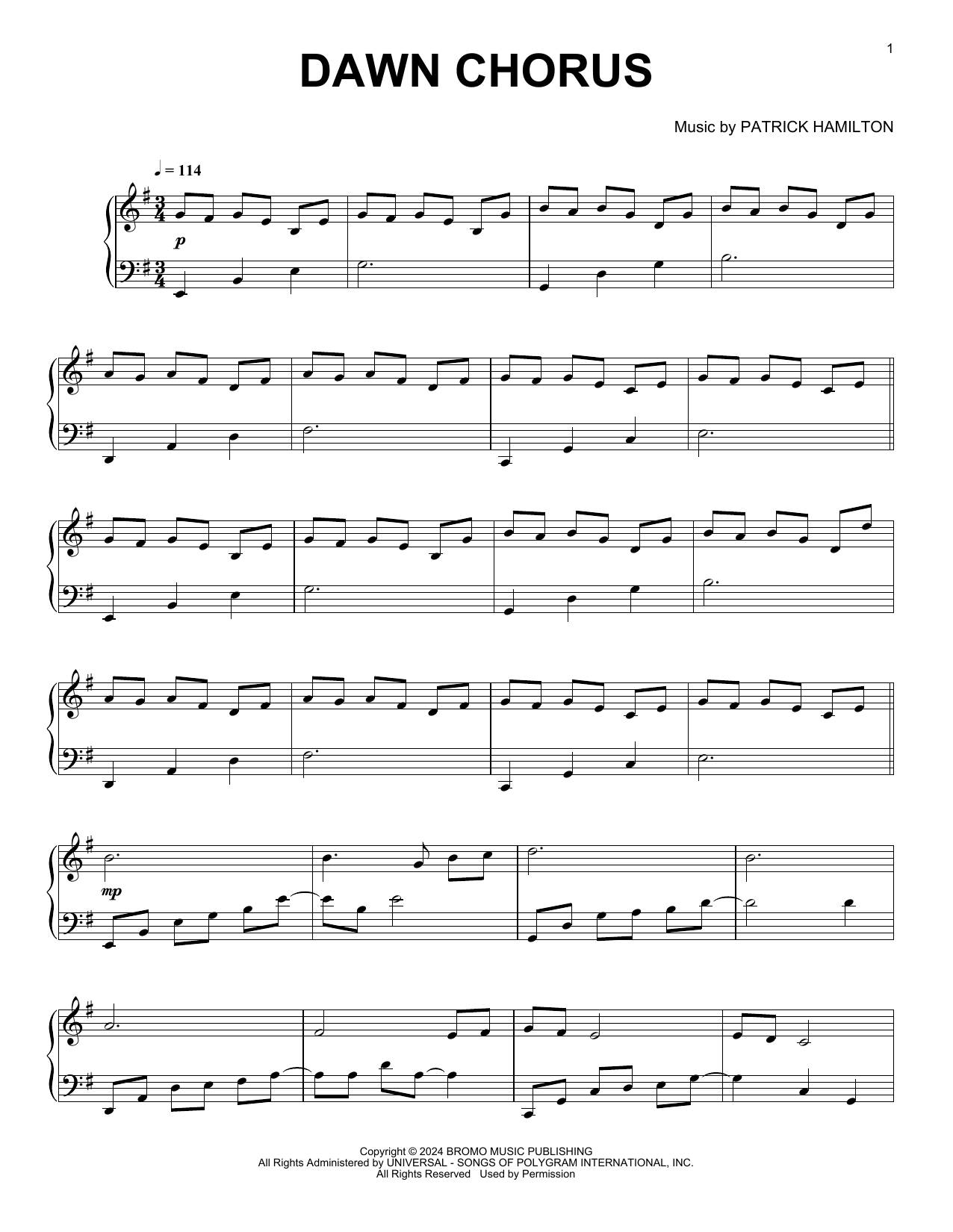 Patrick Hamilton Dawn Chorus sheet music notes and chords. Download Printable PDF.