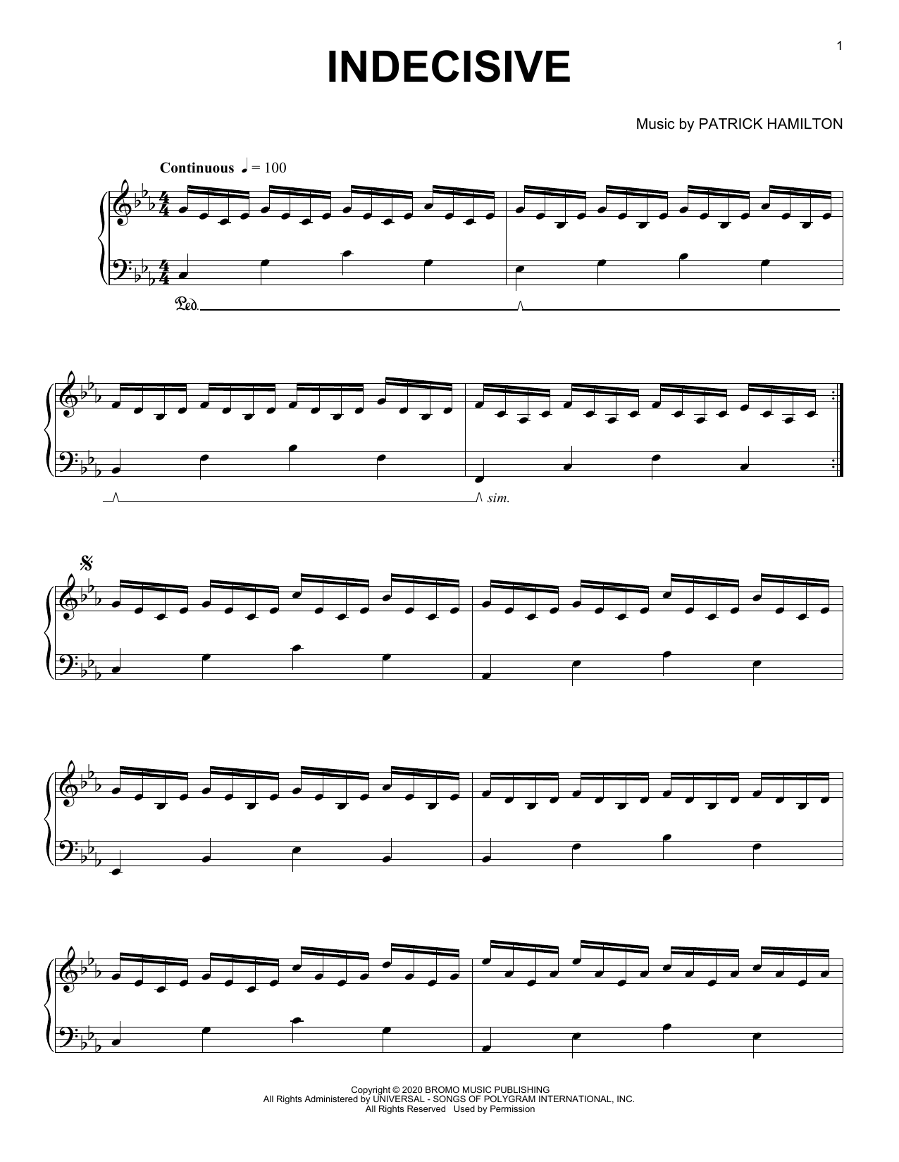 Learn to play Patrick Hamilton Indecisive sheet music for Piano Solo in minutes. Price: 7.8900$ Patrick Hamilton Indecisive sheet music notes and chords arranged for Piano Solo