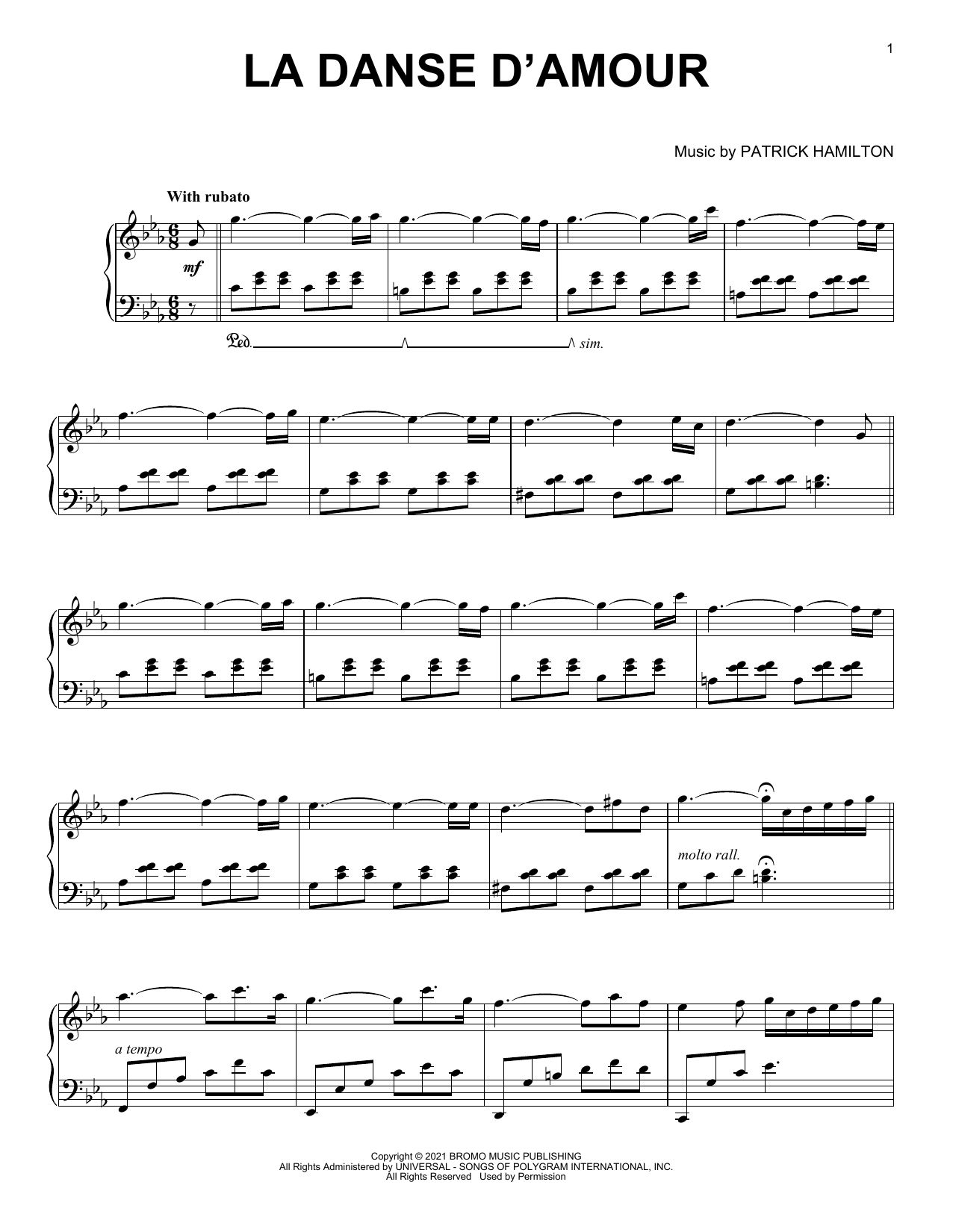 Patrick Hamilton La Danse D'Amour sheet music notes and chords. Download Printable PDF.