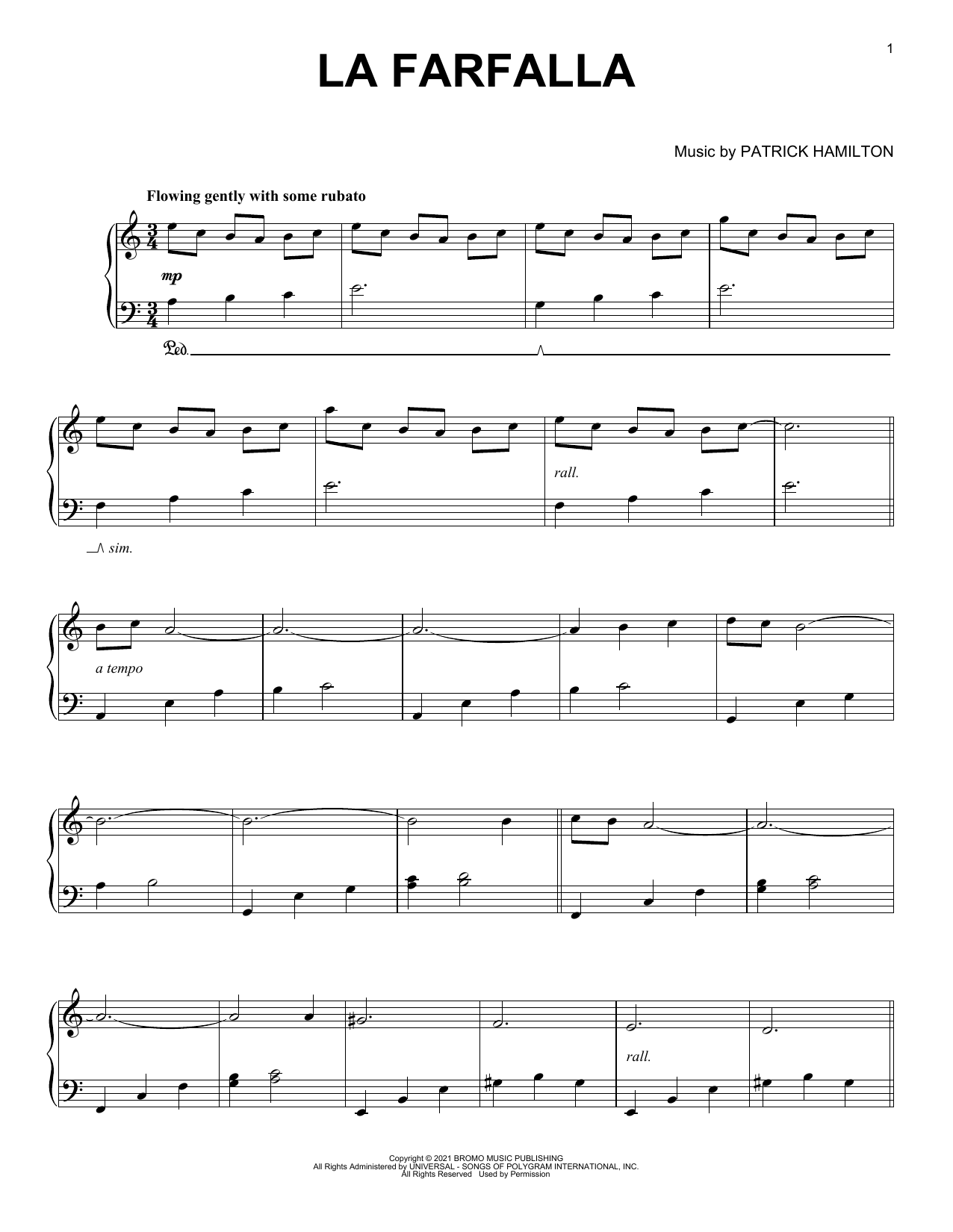 Patrick Hamilton La Farfalla sheet music notes and chords. Download Printable PDF.