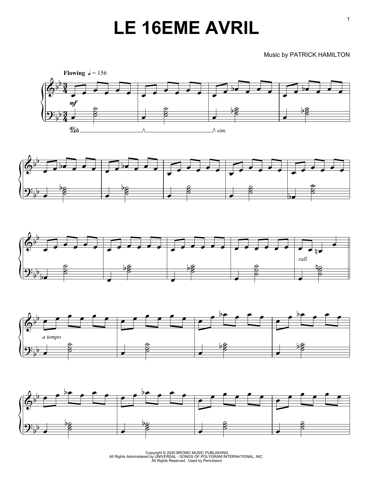 Patrick Hamilton Le 16ème Avril sheet music notes and chords. Download Printable PDF.