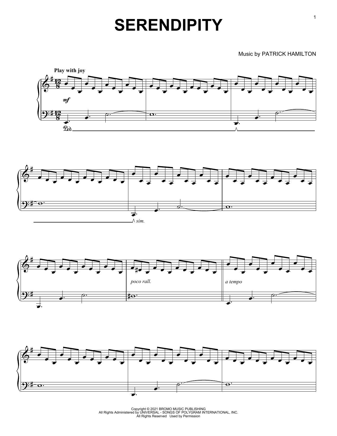 Learn to play Patrick Hamilton Serendipity sheet music for Piano Solo in minutes. Price: 7.8900$ Patrick Hamilton Serendipity sheet music notes and chords arranged for Piano Solo