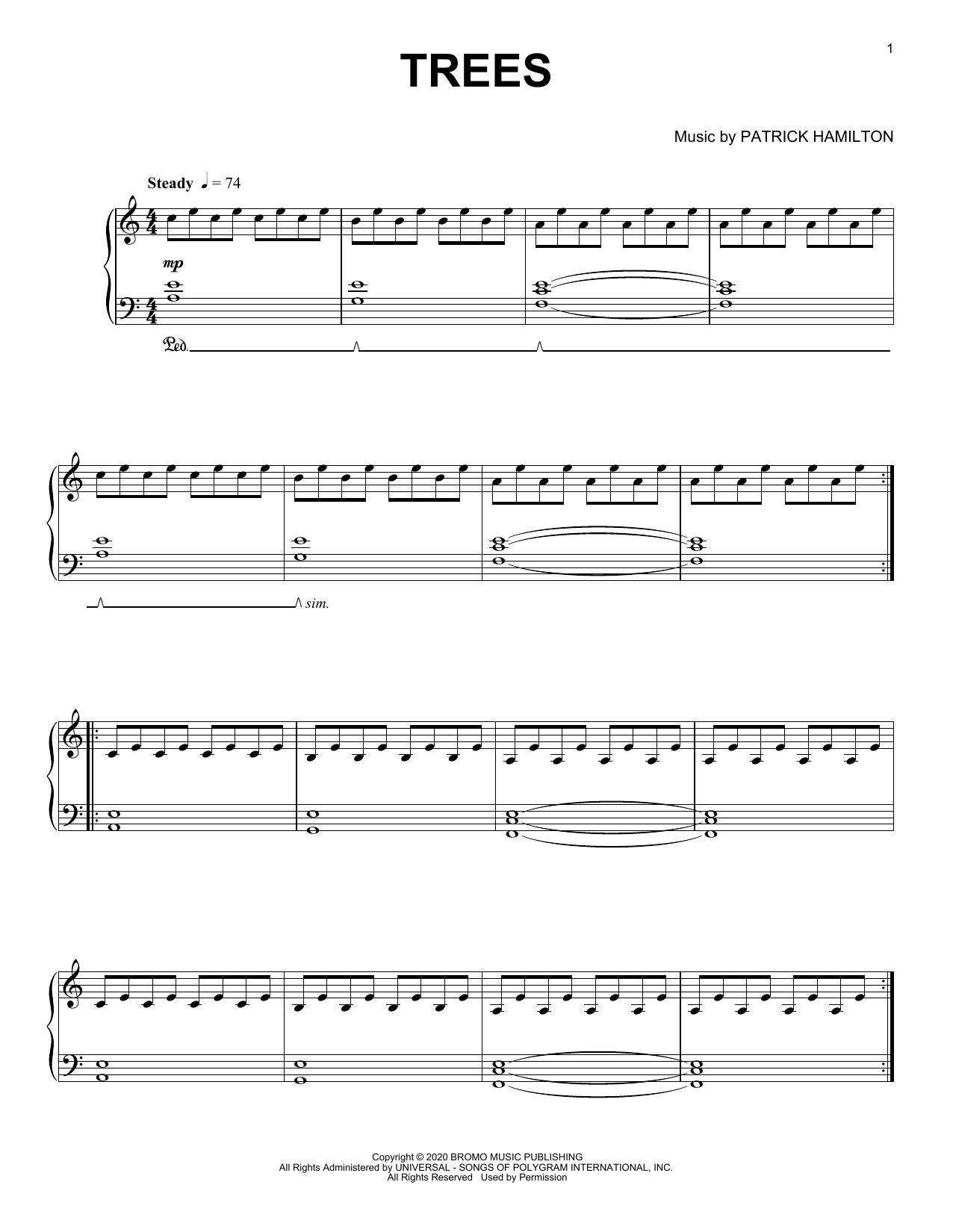 Patrick Hamilton Trees sheet music notes and chords. Download Printable PDF.