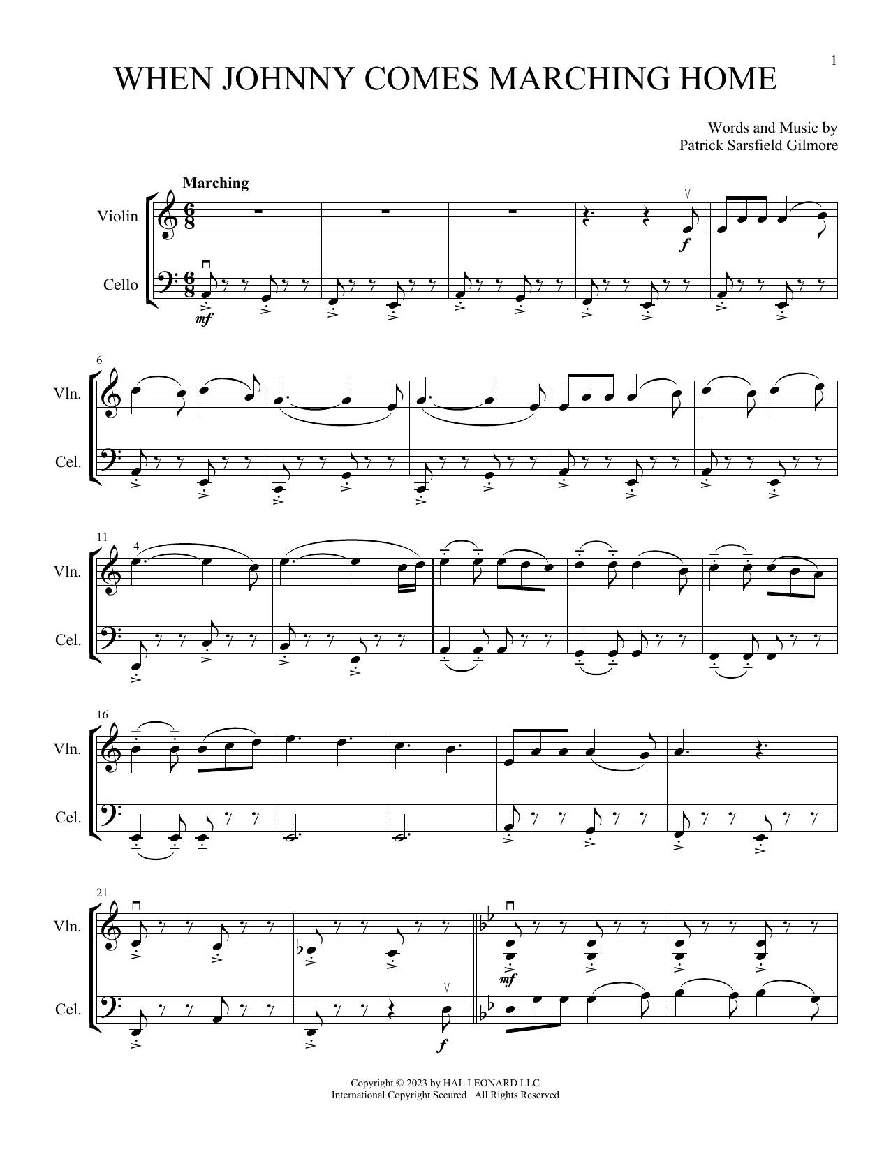 Patrick Sarsfield Gilmore When Johnny Comes Marching Home (arr. Michelle Hynson) sheet music notes and chords. Download Printable PDF.