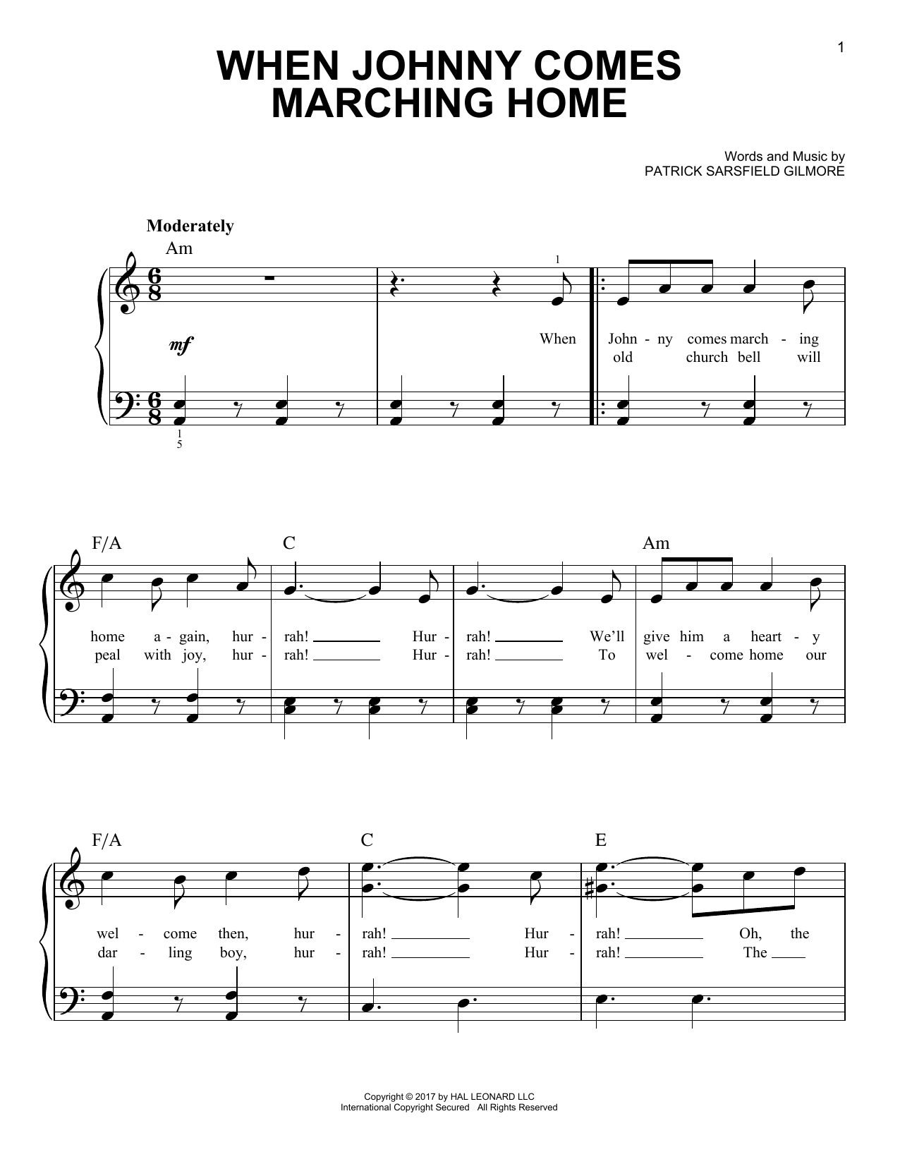 Patrick Sarsfield Gilmore When Johnny Comes Marching Home sheet music notes and chords. Download Printable PDF.