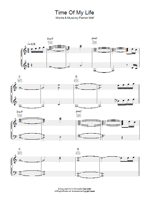 Patrick Wolf Time Of My Life sheet music notes and chords arranged for Piano, Vocal & Guitar Chords