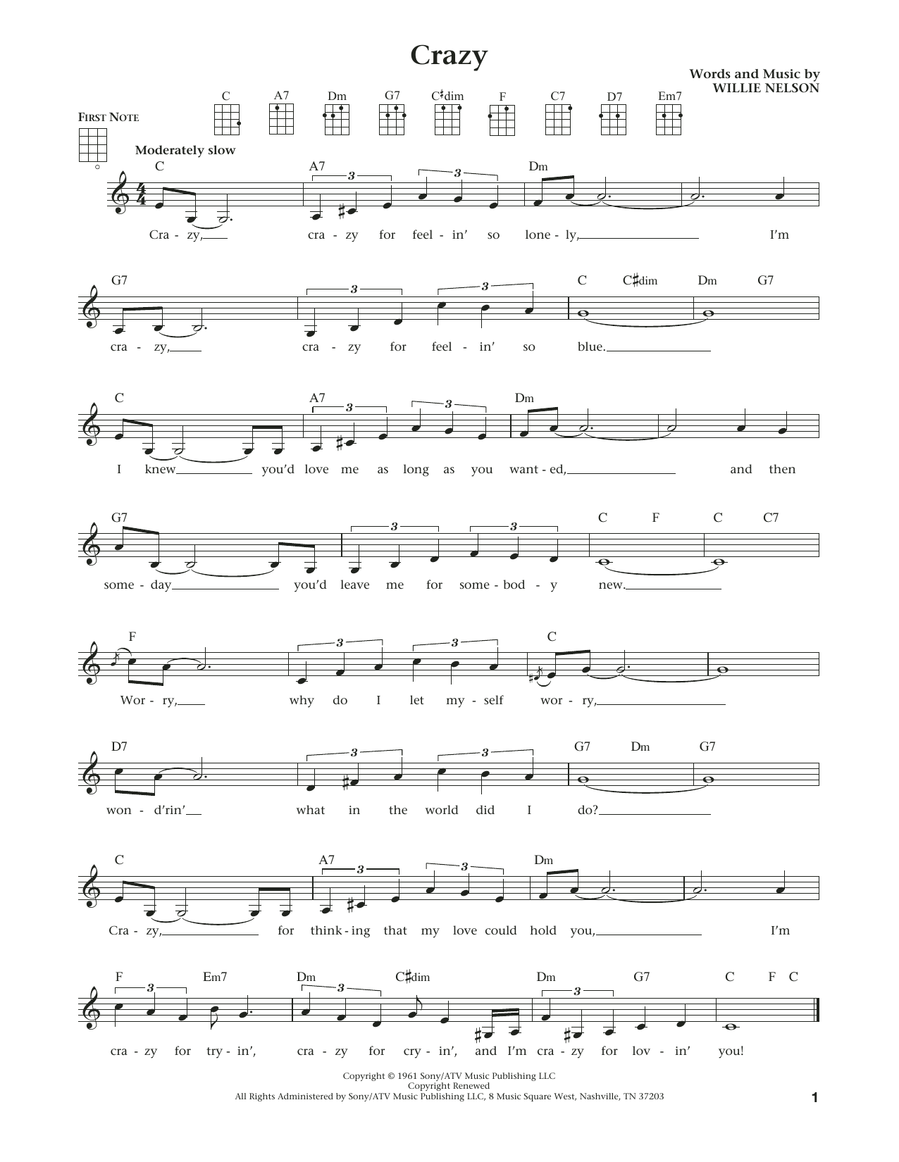 Patsy Cline Crazy (from The Daily Ukulele) (arr. Liz and Jim Beloff) sheet music notes and chords. Download Printable PDF.