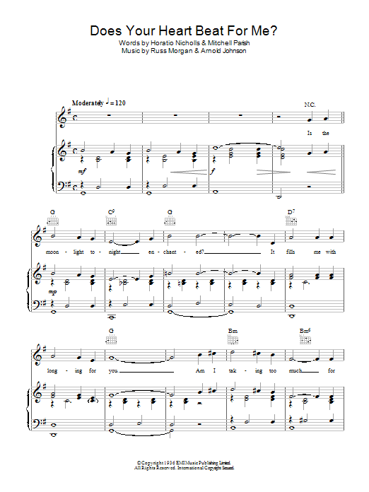 Learn to play Patsy Cline Does Your Heart Beat For Me? sheet music for Piano, Vocal & Guitar Chords in minutes. Price: 7.8900$ Patsy Cline Does Your Heart Beat For Me? sheet music notes and chords arranged for Piano, Vocal & Guitar Chords