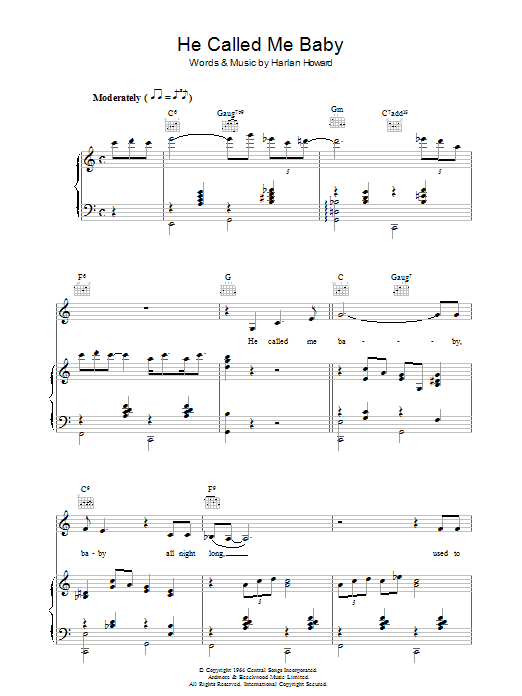 Learn to play Patsy Cline He Called Me Baby sheet music for Piano, Vocal & Guitar Chords in minutes. Price: 7.8900$ Patsy Cline He Called Me Baby sheet music notes and chords arranged for Piano, Vocal & Guitar Chords