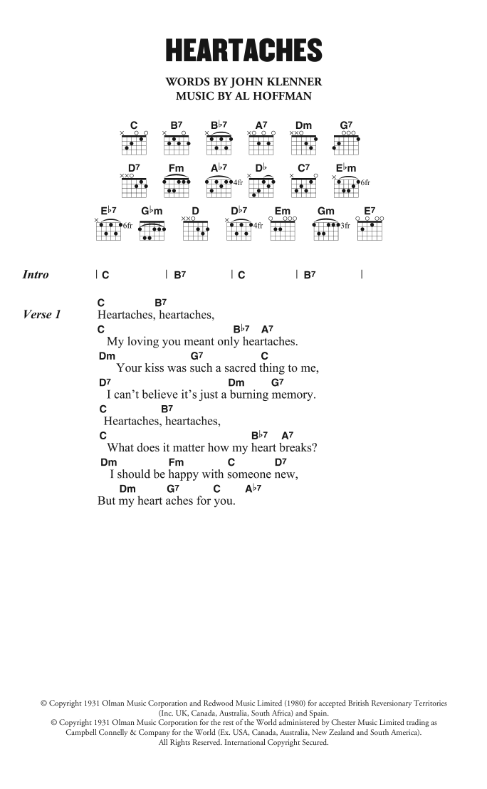 Patsy Cline Heartaches sheet music notes and chords. Download Printable PDF.