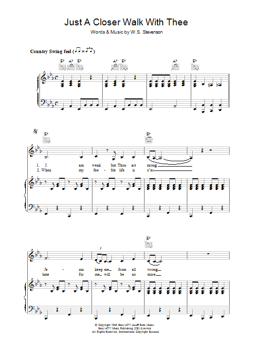 Learn to play Patsy Cline Just A Closer Walk With Thee sheet music for Piano, Vocal & Guitar Chords in minutes. Price: 7.8900$ Patsy Cline Just A Closer Walk With Thee sheet music notes and chords arranged for Piano, Vocal & Guitar Chords