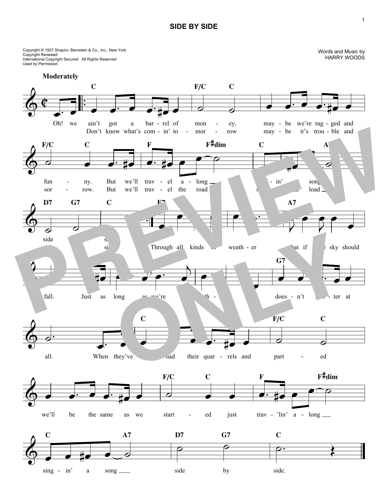 Patsy Cline Side By Side sheet music notes and chords. Download Printable PDF.