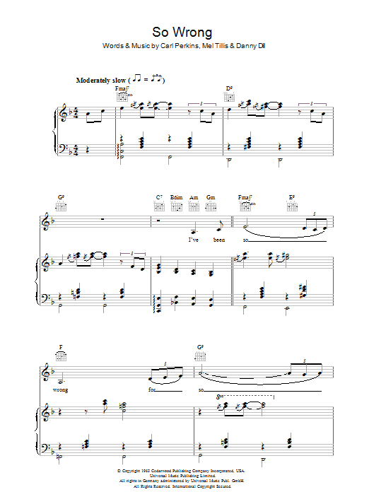 Learn to play Patsy Cline So Wrong sheet music for Piano, Vocal & Guitar Chords in minutes. Price: 7.8900$ Patsy Cline So Wrong sheet music notes and chords arranged for Piano, Vocal & Guitar Chords