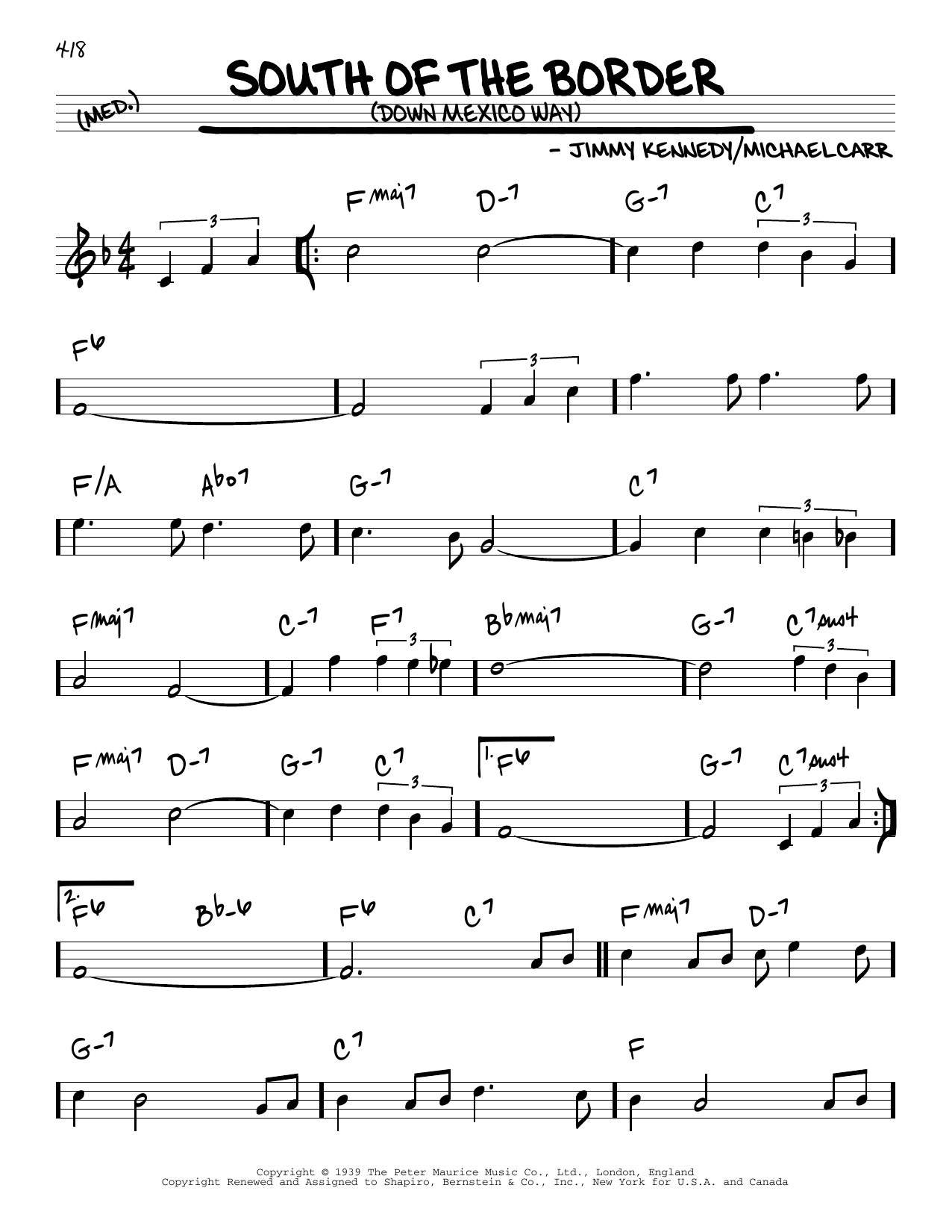 Patsy Cline South Of The Border (Down Mexico Way) sheet music notes and chords. Download Printable PDF.