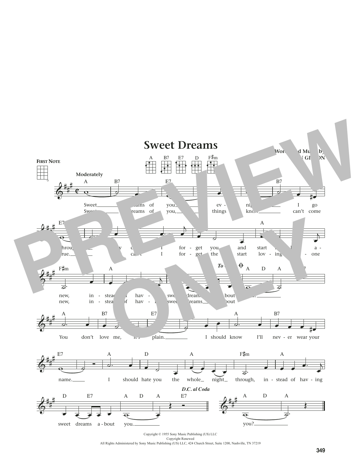 Patsy Cline Sweet Dreams (from The Daily Ukulele) (arr. Jim Beloff) sheet music notes and chords. Download Printable PDF.