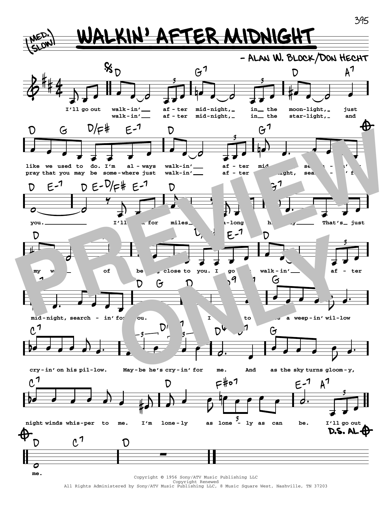 Patsy Cline Walkin' After Midnight (Low Voice) sheet music notes and chords. Download Printable PDF.