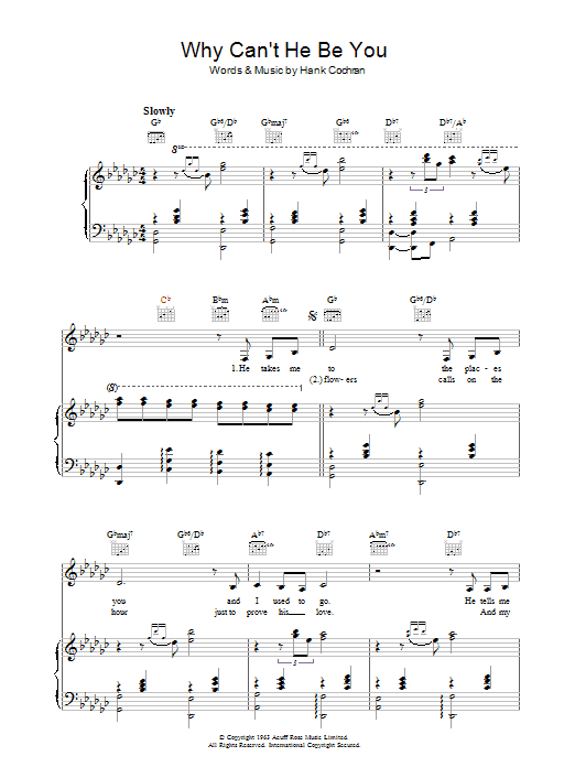Learn to play Patsy Cline Why Can't He Be You sheet music for Piano, Vocal & Guitar Chords in minutes. Price: 7.8900$ Patsy Cline Why Can't He Be You sheet music notes and chords arranged for Piano, Vocal & Guitar Chords