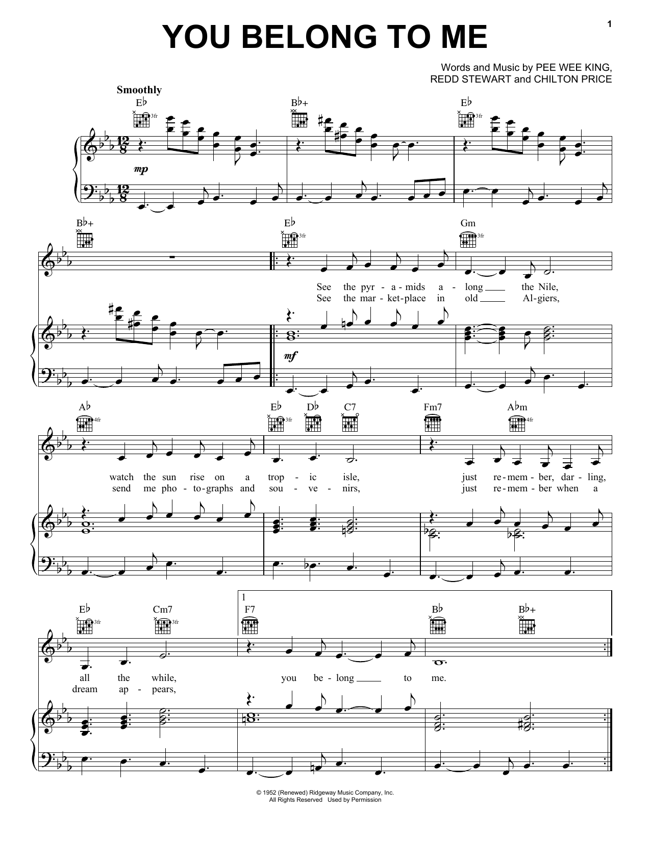 Patsy Cline You Belong To Me sheet music notes and chords. Download Printable PDF.