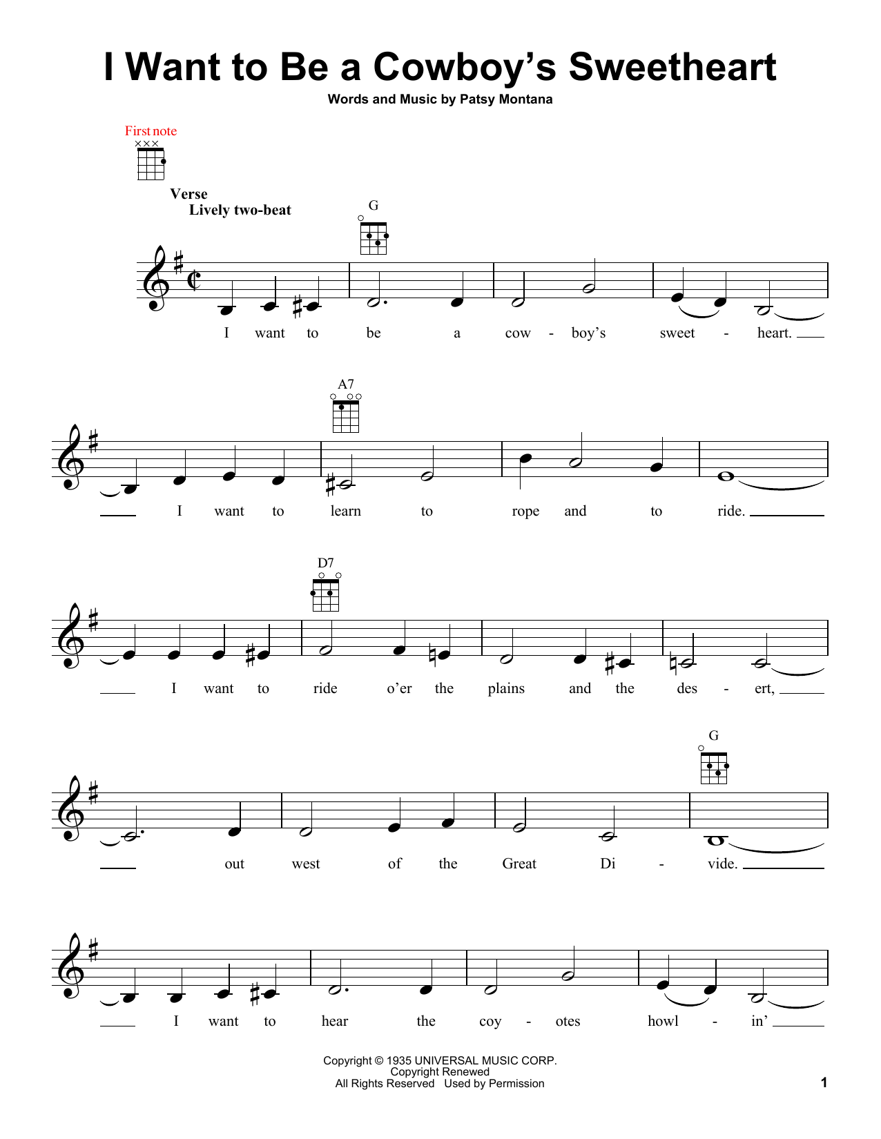 Patsy Montana I Want To Be A Cowboy's Sweetheart sheet music notes and chords. Download Printable PDF.