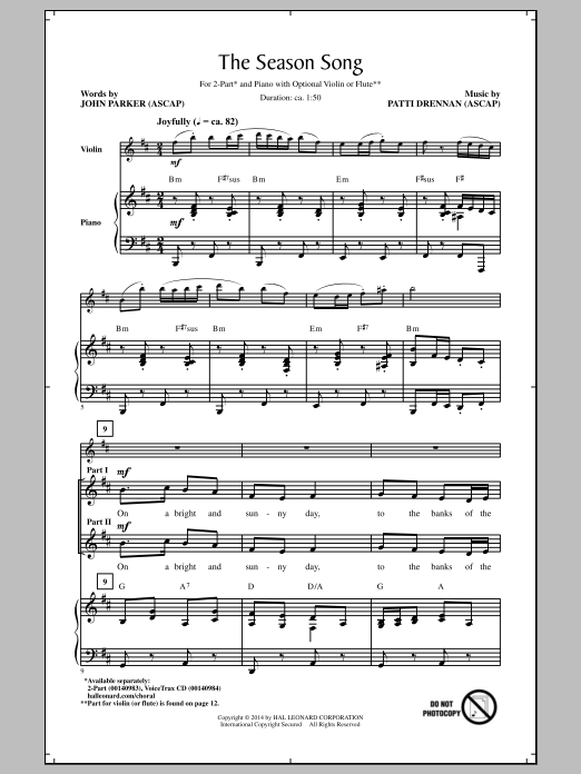 Patti Drennan The Season Song sheet music notes and chords arranged for 2-Part Choir