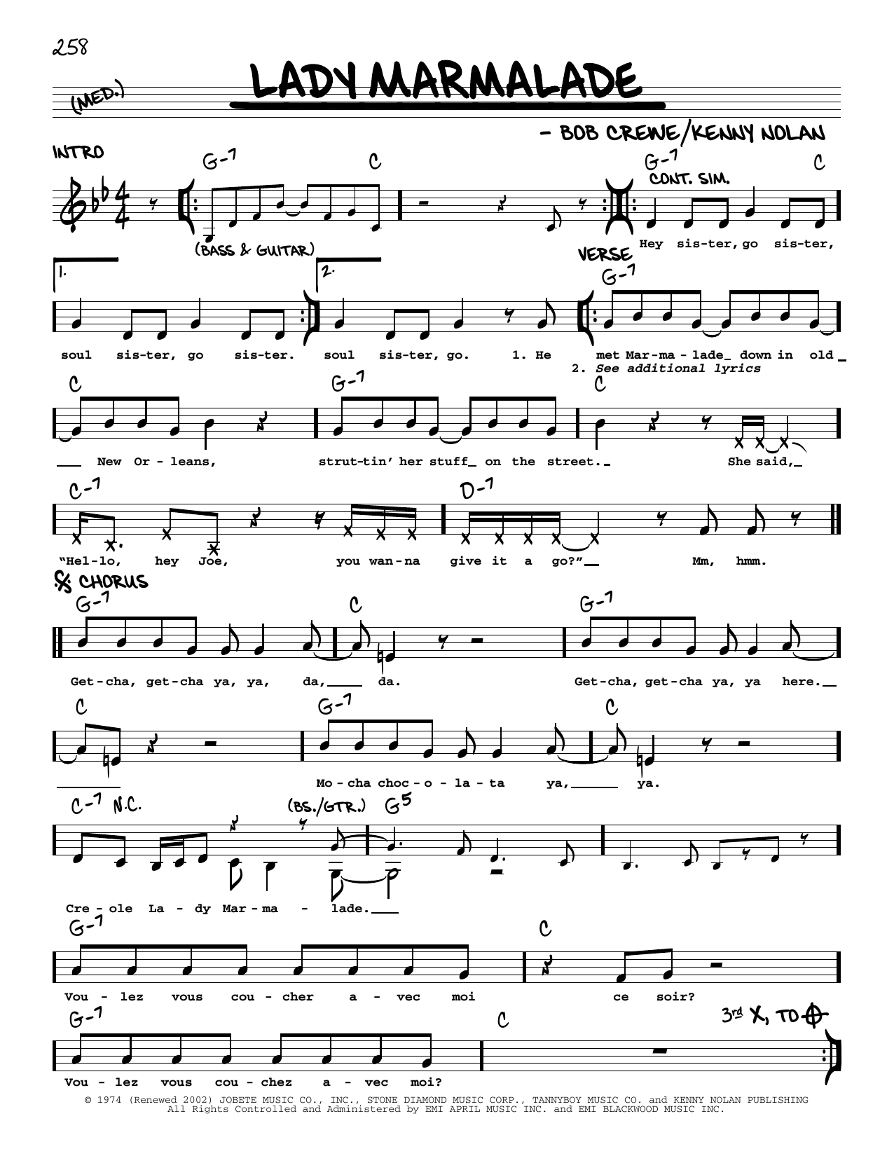 Patti LaBelle Lady Marmalade sheet music notes and chords. Download Printable PDF.