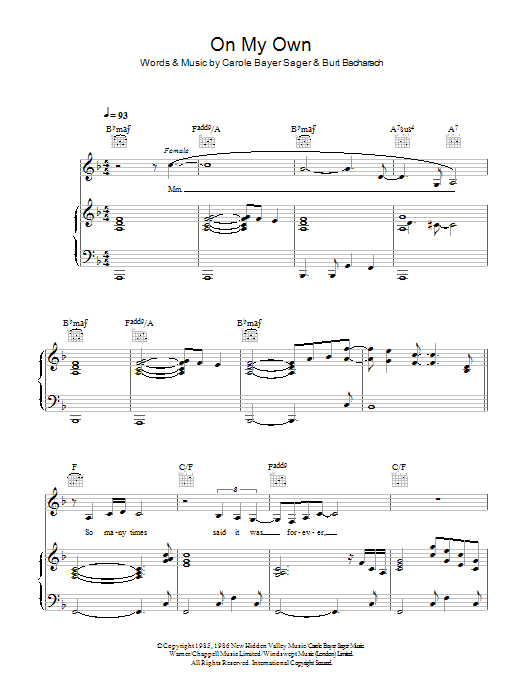 Patti LaBelle & Michael McDonald On My Own sheet music notes and chords arranged for Easy Piano