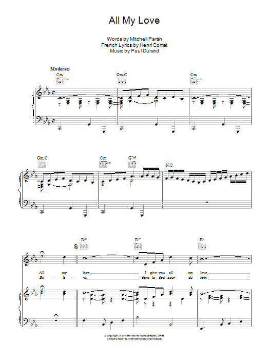 Patti Page All My Love sheet music notes and chords. Download Printable PDF.