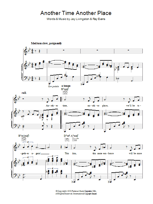 Patti Page Another Time, Another Place sheet music notes and chords arranged for Piano, Vocal & Guitar Chords
