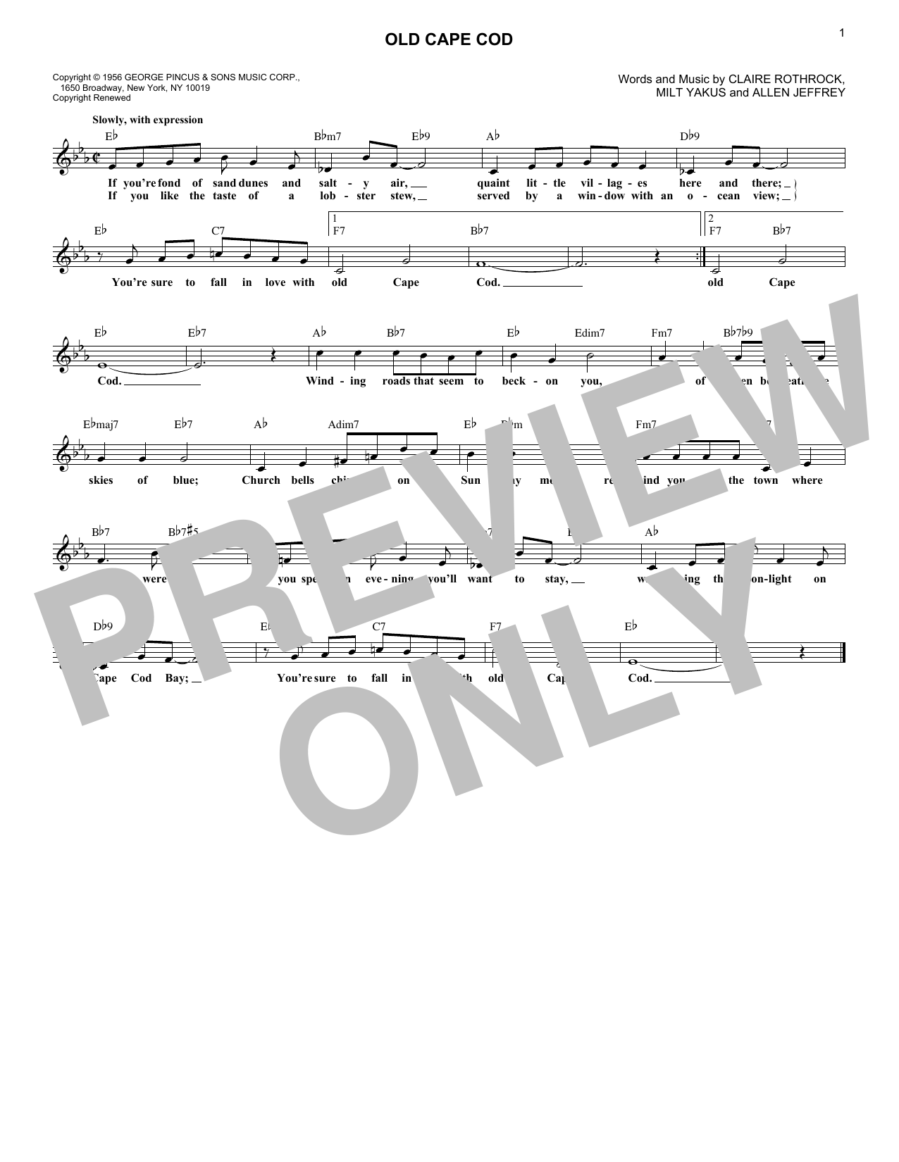 Patti Page Old Cape Cod sheet music notes and chords. Download Printable PDF.