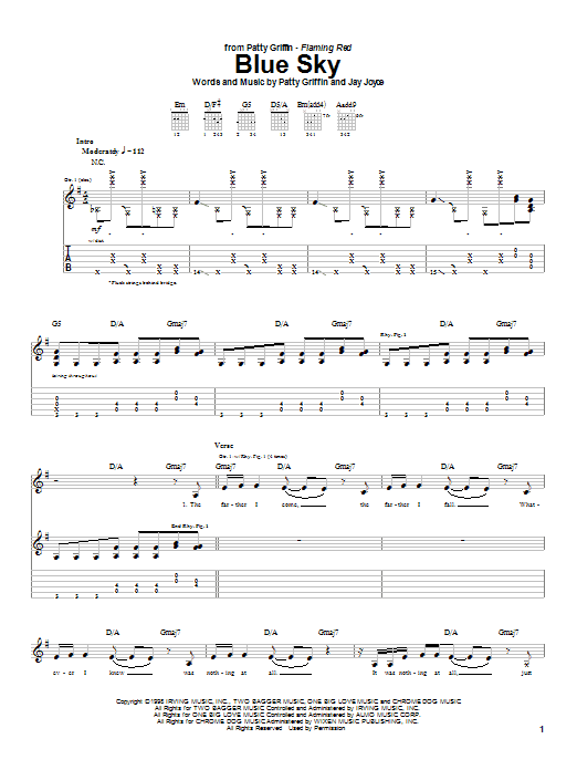 Learn to play Patty Griffin Blue Sky sheet music for Guitar Tab in minutes. Price: 7.8900$ Patty Griffin Blue Sky sheet music notes and chords arranged for Guitar Tab