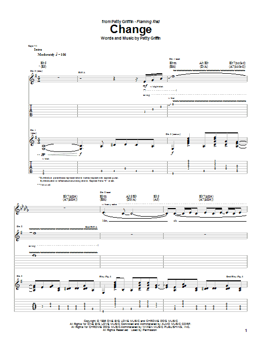 Learn to play Patty Griffin Change sheet music for Guitar Tab in minutes. Price: 7.8900$ Patty Griffin Change sheet music notes and chords arranged for Guitar Tab