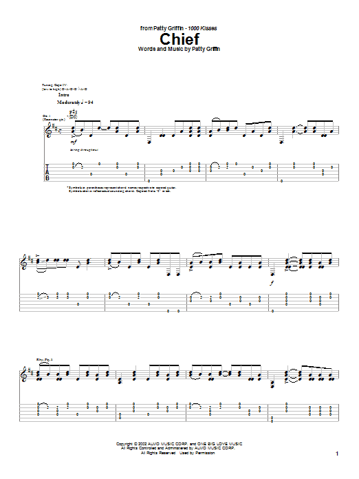 Learn to play Patty Griffin Chief sheet music for Guitar Tab in minutes. Price: 7.8900$ Patty Griffin Chief sheet music notes and chords arranged for Guitar Tab