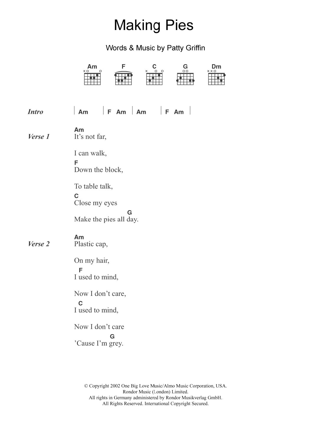 Patty Griffin Making Pies sheet music notes and chords. Download Printable PDF.