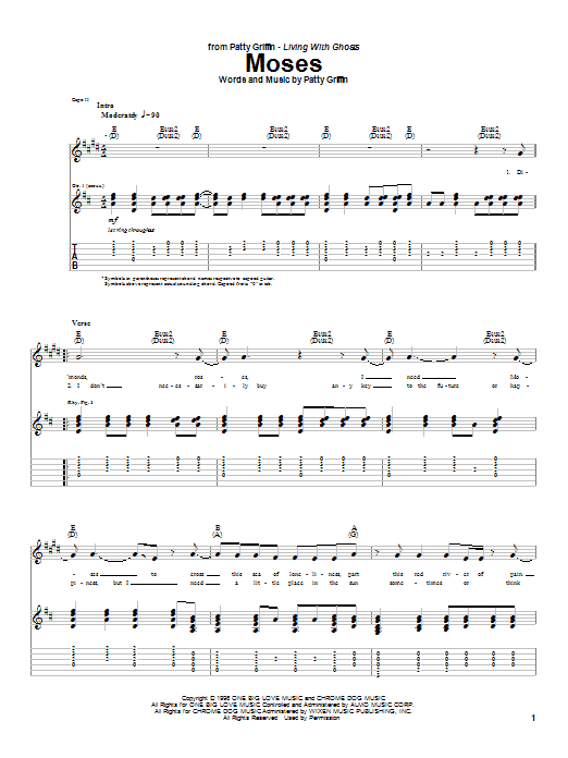 Learn to play Patty Griffin Moses sheet music for Guitar Tab in minutes. Price: 7.8900$ Patty Griffin Moses sheet music notes and chords arranged for Guitar Tab