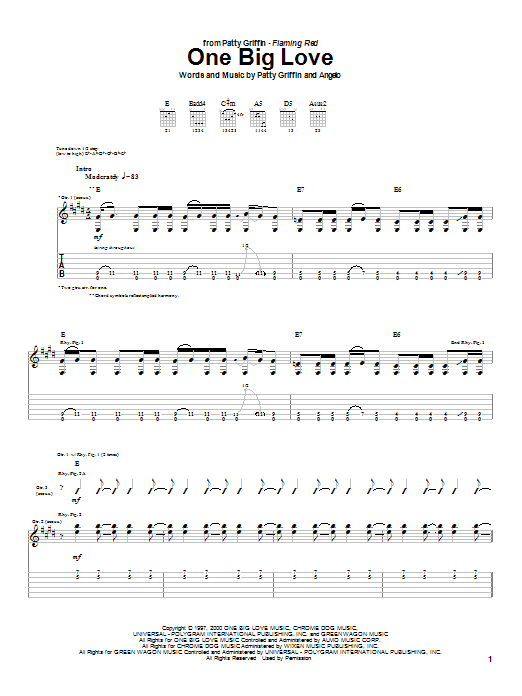 Learn to play Patty Griffin One Big Love sheet music for Guitar Tab in minutes. Price: 7.8900$ Patty Griffin One Big Love sheet music notes and chords arranged for Guitar Tab
